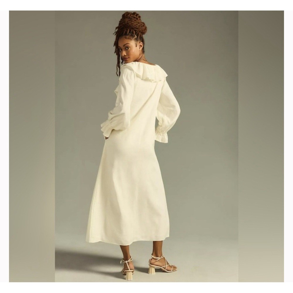 Anthropologie Porridge ruffle maxi dress Linen blend Cottage Core Trad Wife Sz S - Picture 3 of 11